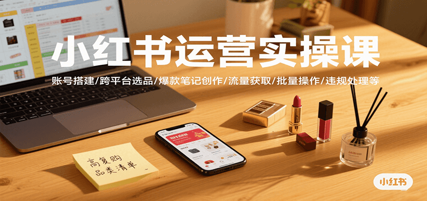 小红书运营实操课，账号搭建/跨平台选品/爆款笔记创作/流量获取/批量操作/违规处理等-yicbd