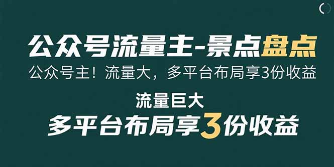 公众号流量主-景点盘点 流量巨大 多平台布局享3份收益-yicbd