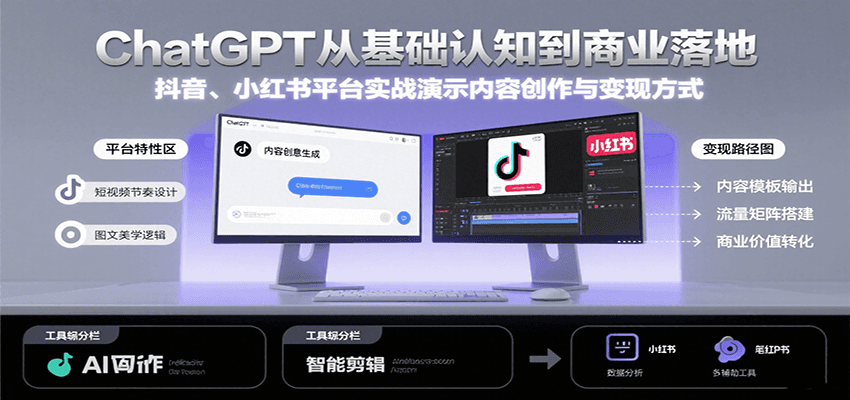 ChatGPT从基础认知到商业落地，实战演示抖音、小红书等平台的内容创作与变现-yicbd
