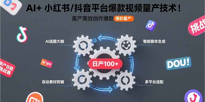 AI+小红书/抖音平台爆款视频量产技术：高产高效创作爆款视频！-yicbd