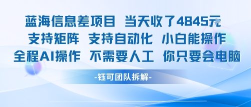 蓝海信息差项目当天收米1k+ 支持矩阵支持自动化小白能操作全程AI操作不需要人工你只要会电脑-yicbd
