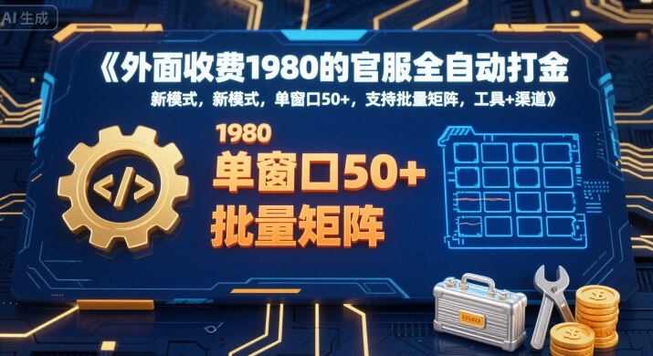 外面收费1980的官服全自动打金，新模式，单窗口50+，支持批量矩阵，工具+渠道【揭秘】-yicbd