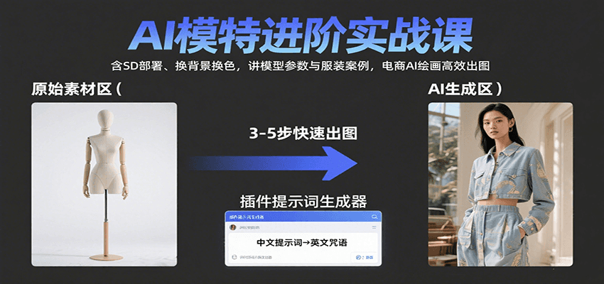 AI模特进阶实战课：含SD部署、换背景换色，讲模型参数与服装案例，电商AI绘画高效出图-yicbd
