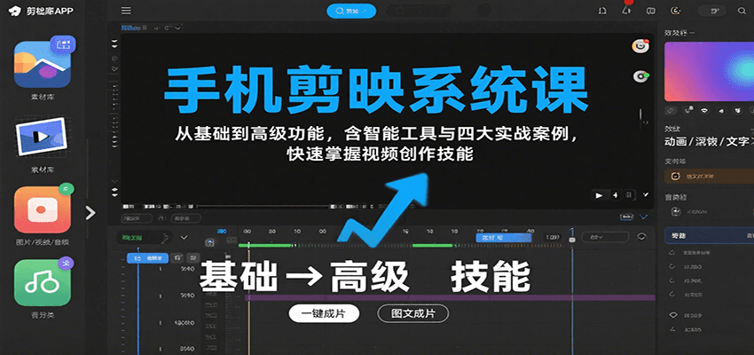 手机剪映系统课，从基础到高级功能，含智能工具与四大实战案例，快速掌握视频创作技能-yicbd