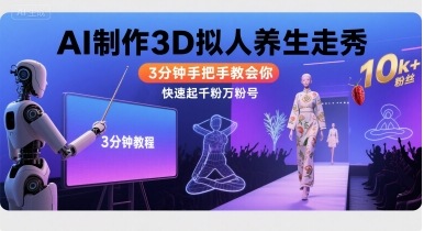 Ai制作3D拟人养生走秀，3分钟手把手教会你，快速起千粉万粉号-yicbd