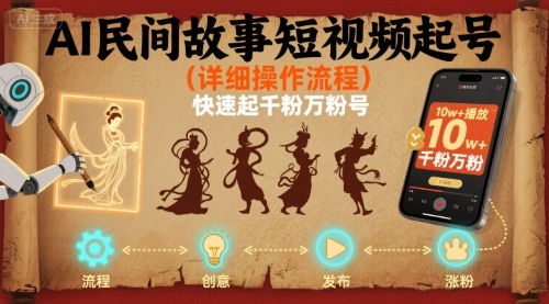 AI民间故事短视频起号，详细操作流程，快速起千粉万粉号-yicbd
