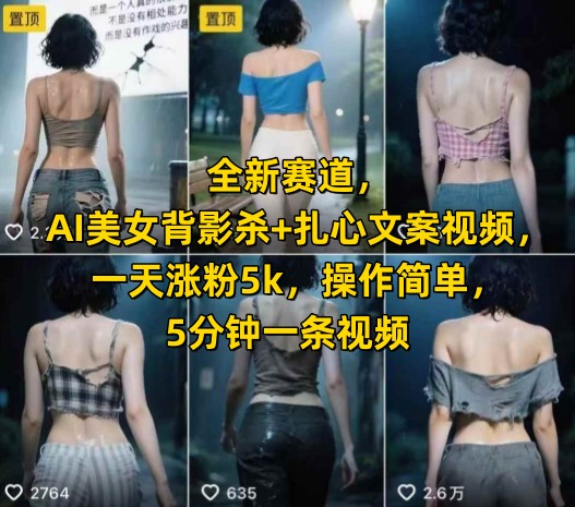 全新赛道，AI美女背影杀+扎心文案视频，一天涨粉5k，操作简单，5分钟一条视频-yicbd
