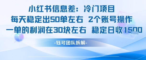 小红书信息差冷门项目一单利润30块每天稳定1.5k左右2个账号操作-yicbd