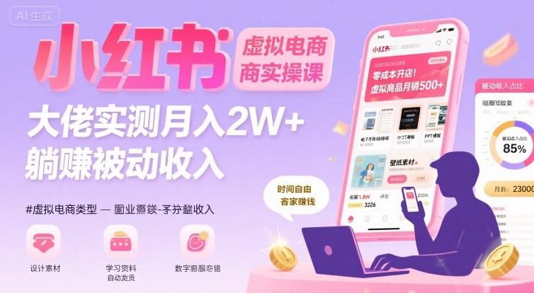 小红书虚拟电商，大佬实测月入2W+，实现被动收入-yicbd