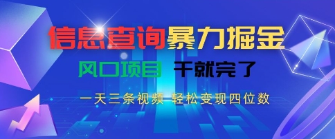 信息查询暴力掘金，一天三条视频，轻松变现四位数，风口项目干就完了【揭秘】-yicbd