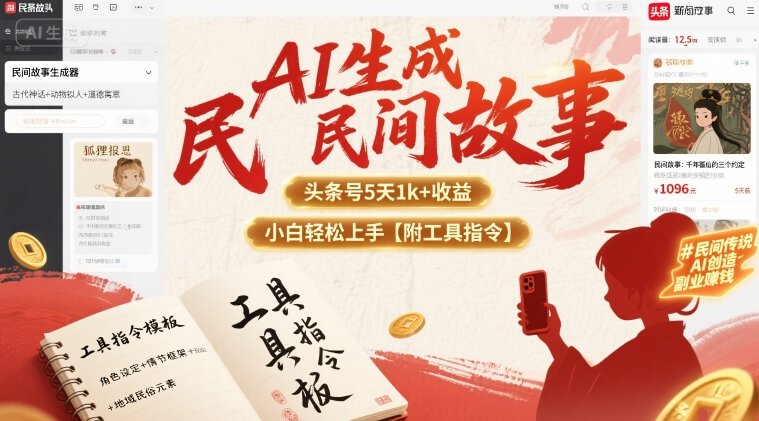 AI生成民间故事，头条号5天1k+，小白轻松上手【附工具指令】-yicbd