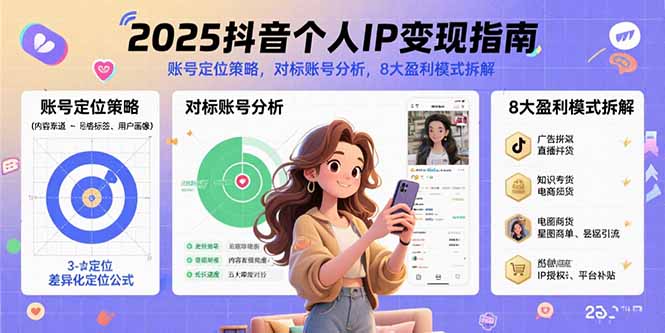 2025抖音个人IP变现指南，账号定位策略，对标账号分析，8大盈利模式拆解-yicbd