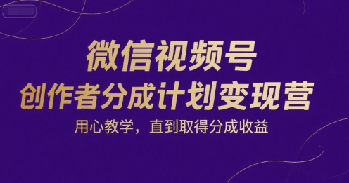 微信视频号创作者分成计划变现营，用心教学，直到取得分成收益-yicbd