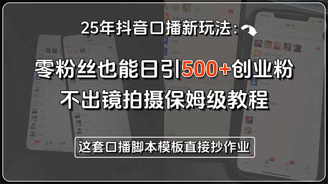 25年抖音口播新玩法：零粉丝也能日引500+创业粉，不出镜拍摄保姆级教程…-yicbd