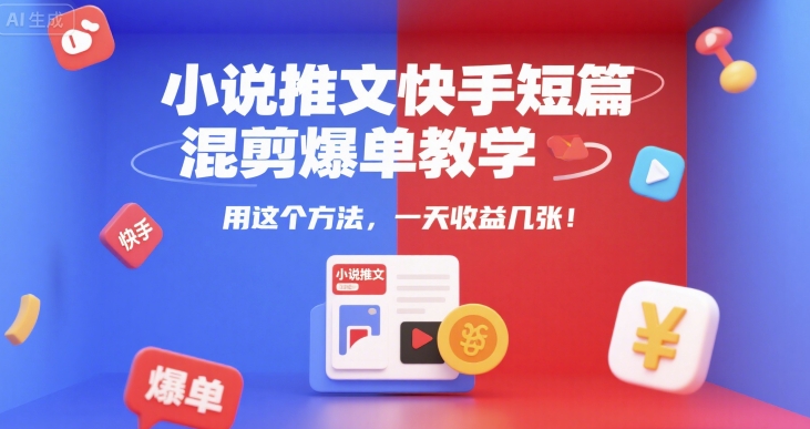 小说推文快手短篇混剪爆单教学，用这个方法，一天收益几张-yicbd