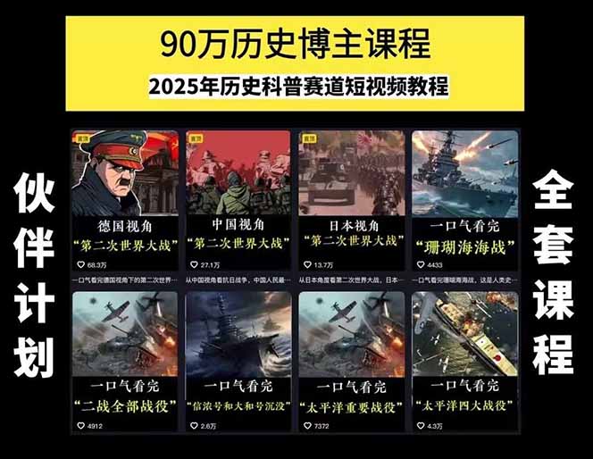 图片[1]-历史短视频赛道变现课，百集素材库应用，文案剪辑技巧，账号运营全案-yicbd