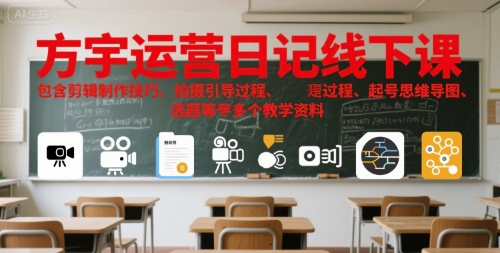 方宇运营日记线下课，包含剪辑制作技巧、拍摄引导过程、起号思维导图、选题等多个教学资料-yicbd