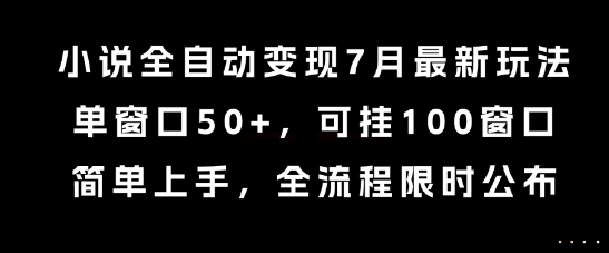 小说全自动变现7月玩法，单窗口50+，可挂100窗口，简单上手，全流程限时公布【揭秘】-yicbd