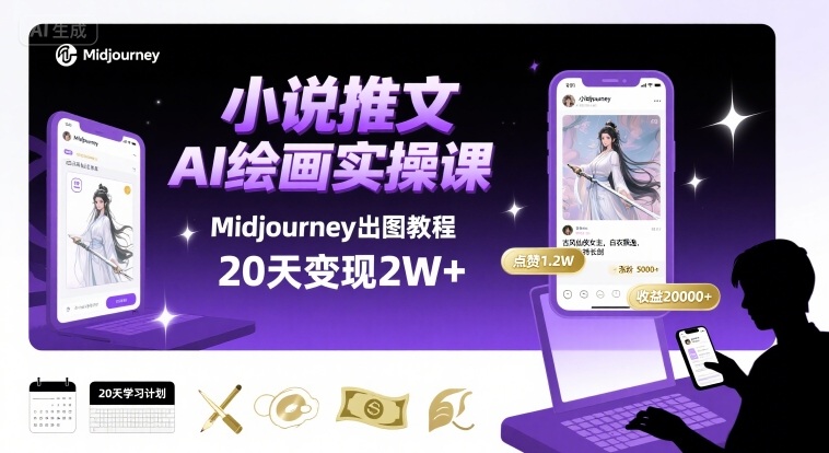 小说推文干货分享之AI绘画MJ出图实操课，用Midjourney做小说推文，20天挣2w-yicbd