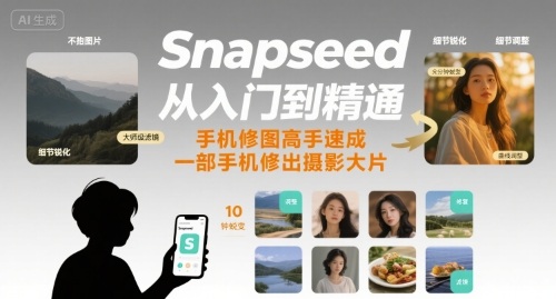 Snapseed从入门到精通，手机修图高手速成，一部手机就能修出摄影大片-yicbd