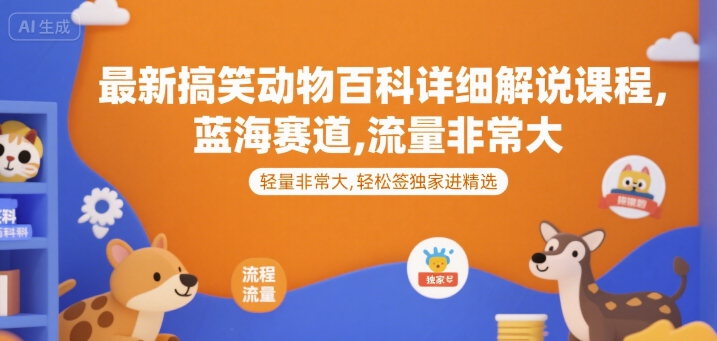 最新搞笑动物百科详细解说课程，蓝海赛道，流量非常大，轻松签独家进精选-yicbd