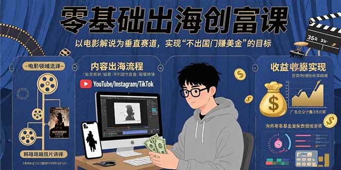 零基础出海创富课：以电影解说为垂直赛道，实现不出国门赚美金的目标-yicbd