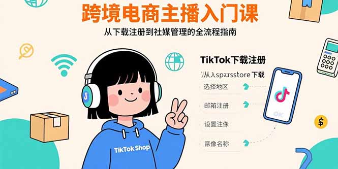 跨境电商主播入门课，TikTok下载注册，支付工具配置，社媒账号管理全流程-yicbd