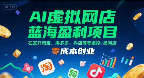 AI虚拟网店蓝海盈利项目，在家开淘宝、拼多多、抖店等虚拟品网店，零成本创业-yicbd