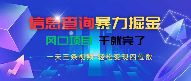 信息查询暴力掘金，一天三条视频 轻松变现四位数，风口项目干就完了-yicbd