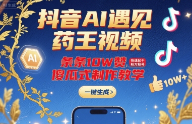 抖音AI遇见药王视频，条条10W赞，快速起千粉万粉号，傻瓜式制作教学-yicbd