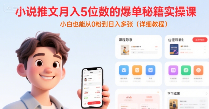 小说推文月入5位数的爆单秘籍实操课，，小白也能从0粉到日入多张(详细教程)-yicbd
