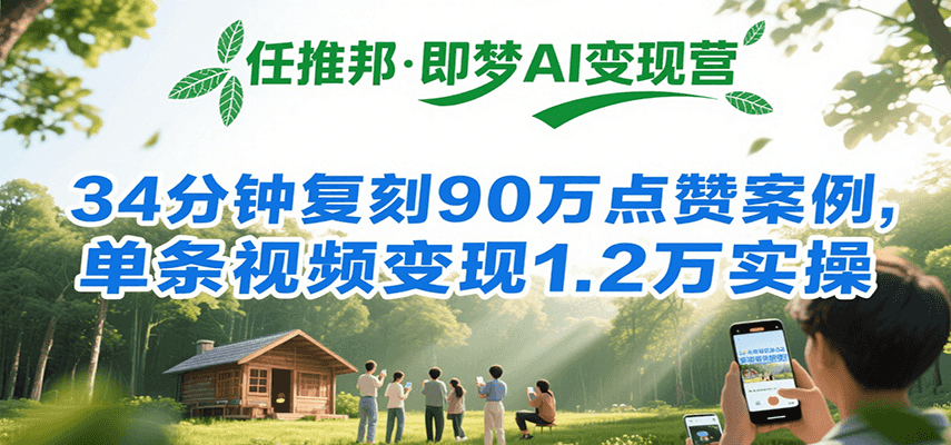 任推邦·即梦AI变现营，34分钟复刻90万点赞案例，单条视频变现1.2万实操-yicbd