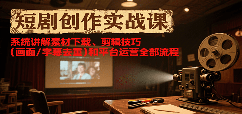 短剧创作实战课，系统讲解素材下载、剪辑技巧(画面/字幕去重)和平台运营全部流程-yicbd