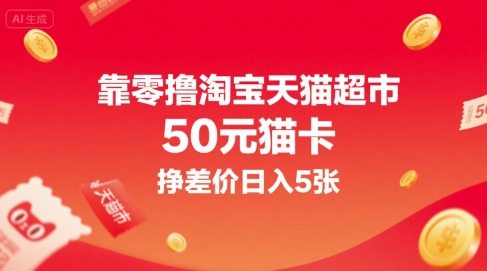 靠零撸淘宝天猫超市50元猫卡，挣差价日入5张-yicbd