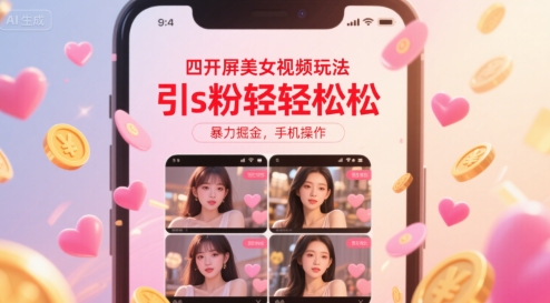 四开屏美女视频玩法，引s粉轻轻松松，暴力掘金，手机操作【揭秘】-yicbd
