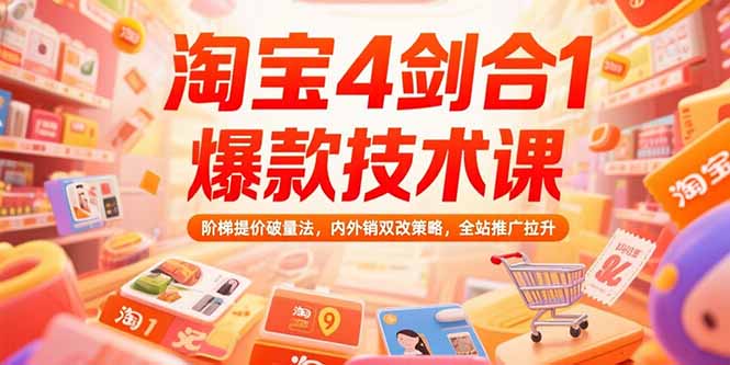 淘宝4剑合1爆款技术课73期：阶梯提价破量法，内外销双改策略 全站推广拉升-yicbd