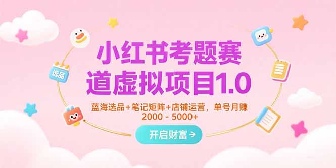 小红书考题赛道虚拟项目1.0，蓝海选品+笔记矩阵+店铺运营，单号月赚5000+-yicbd