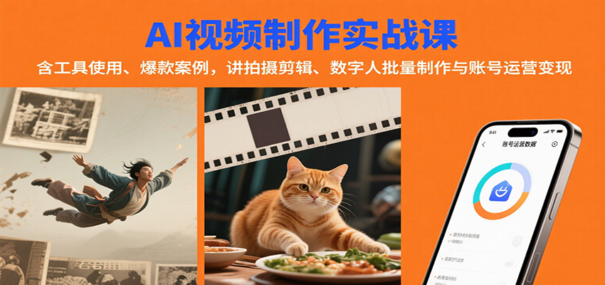 AI视频制作实战：含工具使用、爆款案例，讲拍摄剪辑、数字人批量制作与账号运营变现-yicbd