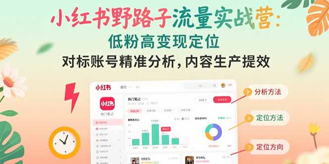 小红书野路子流量实战营：低粉高变现定位 对标账号精准分析 内容生产提效-yicbd