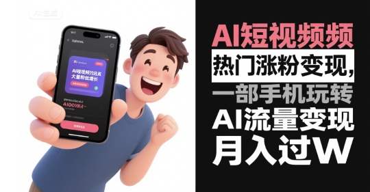 AI短视频热门涨粉变现，一部手机玩转AI流量变现，月入过W-yicbd