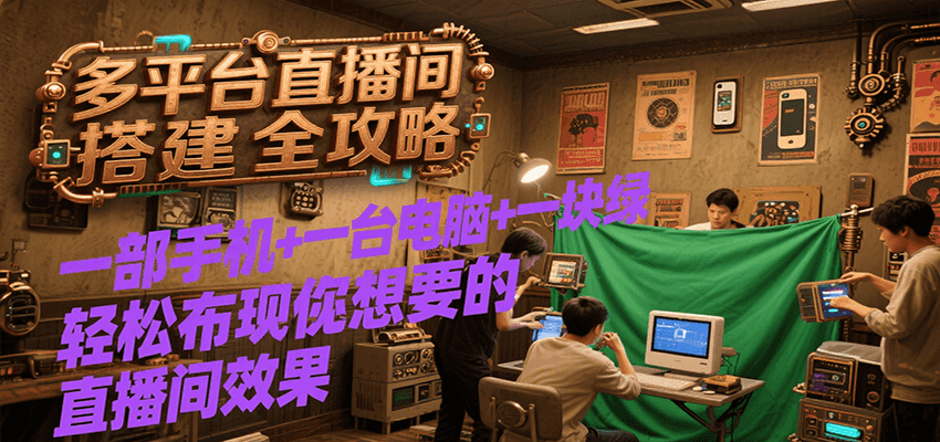 多平台直播间搭建全攻略，一部手机+一台电脑+一块绿布轻松实现你想要的直播间效果-yicbd