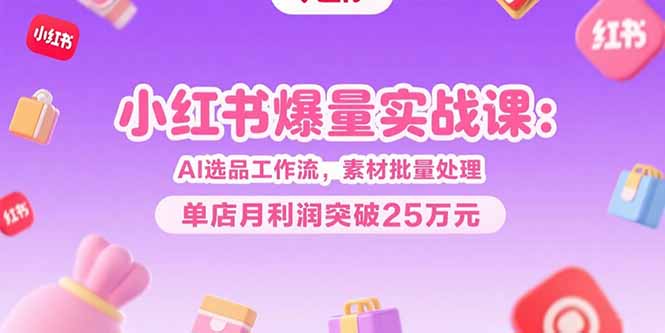 小红书爆量实战课：AI选品工作流，素材批量处理，单店月利润突破25万元-yicbd