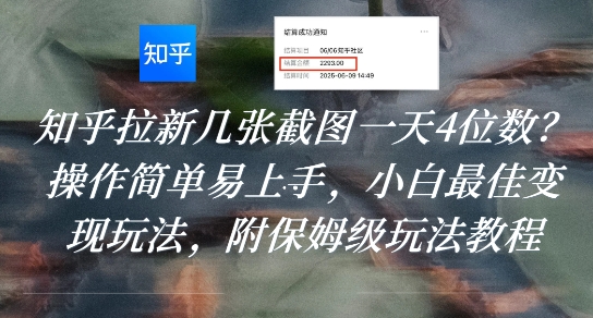 知乎拉新几张截图一天4位数？操作简单易上手，小白最佳变现玩法，附保姆级玩法教程-yicbd