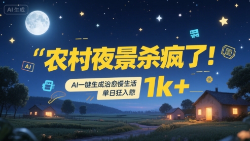农村夜景杀疯了！AI一键生成治愈系慢生活，单日狂入1k+-yicbd