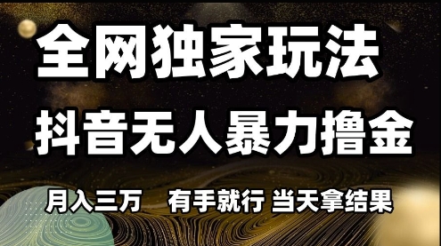 全网独家玩法抖音无人暴力撸金，月入3W，有手就行，当天拿结果【揭秘】-yicbd