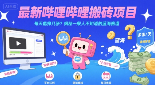 最新哔哩哔哩上B站搬砖项目，每天能挣几张？揭秘一般人不知道的蓝海赛道-yicbd