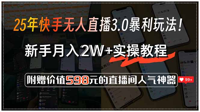 25年快手无人直播3.0暴利玩法！，新手月入2W+实操教程，附赠价值598元…-yicbd