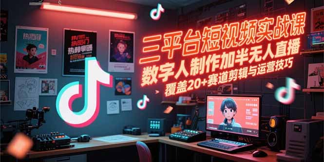 三平台短视频实战课，数字人制作加半无人直播，覆盖20+赛道剪辑与运营技巧-yicbd
