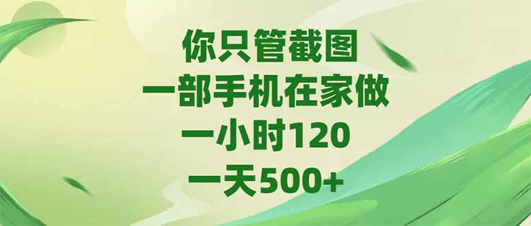 你只管截图，一部手机在家做，一小时120，-天500+-yicbd
