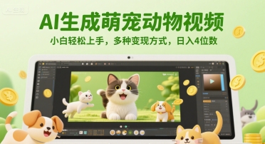 AI生成萌宠动物视频，小白轻松上手，多种变现方式，日入4位数-yicbd